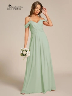 Světle zelené šaty pro družičku či svatební hostku se spadenými rukávy "Emina"