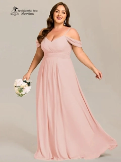 Světle růžové XXL šaty pro družičku či svatební hostku se spadenými rukávy "Emina"