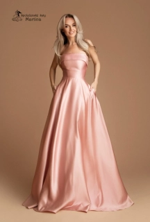 Světle růžové maturitní saténové šaty "Alizee" na šněrování