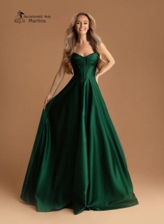 Lahvově zelené korzetové saténové maturitní šaty "Ruth" na šněrování