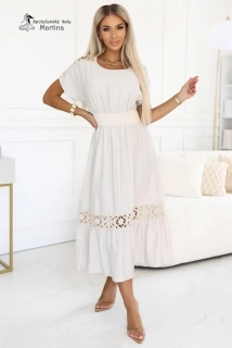 Viskózové midi šaty "Kiera" s prolamovanou krajkou - vel. UNI
