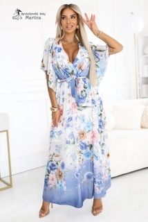 Světle modré vzdušné maxi šaty “Cameron“ s květinovým ombré - vel. UNI