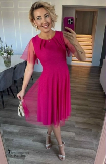 Amarantové společenské šaty "Gwen" s třpytivým tylem a áčkovou sukní - vel. 44