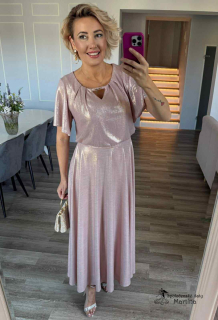 Pudrově růžové společenské šaty "Primavera" s třpytivým efektem a širokou sukní