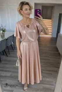 Broskvové společenské šaty "Primavera" s třpytivým efektem a širokou sukní - vel. 42