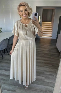 Zlaté/champagne společenské šaty "Primavera" s třpytivým efektem a širokou sukní - vel. 42