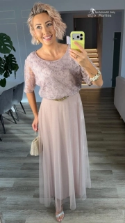 Pudrově růžové společenské šaty "Elowen" s jemně třpytivou tylovou sukní