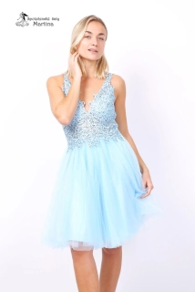 Světle modré krátké tylové šaty "Blair" s krajkovým živůtkem vhodné do tanečních