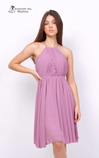 Starorůžové šifonové společenské šaty "Lennon" s překládaným živůtkem a halter výstřihem