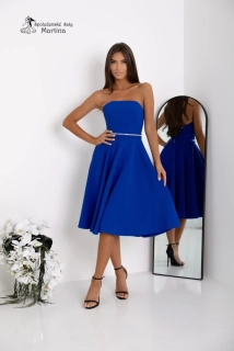 Královsky modré společenské šaty "Aurelia midi" s kolovou sukní a šněrováním na zádech