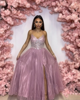 Starorůžové třpytivé maturitní šaty "Emily" se zdobeným živůtkem