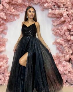 Černé třpytivé maturitní šaty "Emily" se zdobeným živůtkem - vel. 36