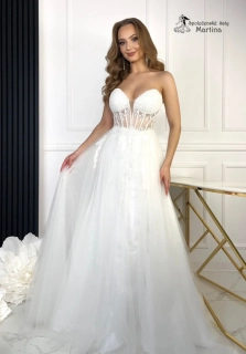 Bílé tylové společenské šaty "Jasmina" s korálkovým živůtkem a rozparkem