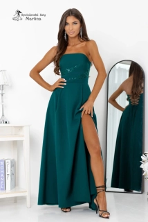Lahvově zelené společenské šaty "Rossana" s flitrovým živůtkem a šněrováním na zádech
