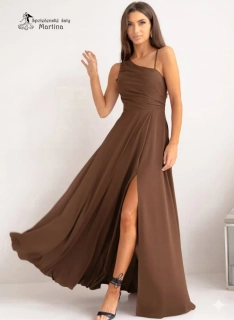 Čokoládové společenské šaty "Monako" na jedno rameno a šněrováním na zádech
