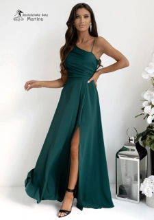 Lahvově zelené společenské šaty "Monako" na jedno rameno a šněrováním na zádech