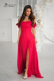 Červené šaty "Sunny" se spadenými ramínky z jemně lesklého materiálu