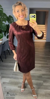 Měděné společenské šaty "Kiera" s plisovanou strukturou a ozdobným výstřihem