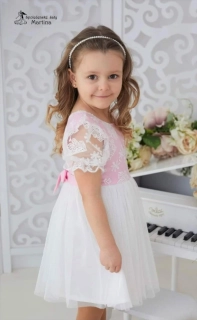 Bílo-růžové společenské dívčí šaty "Sisi" - vel. 92