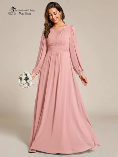 Růžové šaty pro družičky "Addie" s dlouhým rukávem - vel. 36