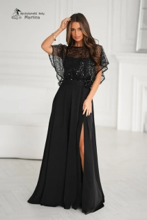 Černé společenské šaty "Phoenix" s flitrovým živůtkem a rozparkem