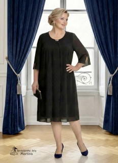 Černé šifonové midi společenské šaty "Anna" s ¾ rukávy