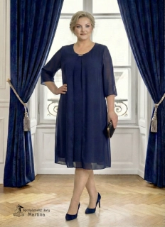 Tmavě modré šifonové midi společenské šaty "Anna" s ¾ rukávy