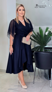 Černé třpytivé midi společenské šaty "Elena" s efektním překládaným výstřihem a motýlími rukávy