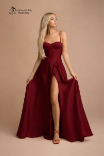 Vínové maturitní či plesové saténové korzetové šaty "Emma"