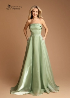 Pastelově zelené společenské šaty "Nancy" z jemné organzy s korzetovým živůtkem