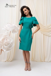 Smaragdové pouzdrové šaty "Marietta" s ozdobnou květinou v pase