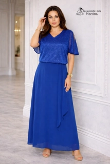 Královsky modré dlouhé šaty "Lexa" s brokátovým živůtkem a šifonovou sukní