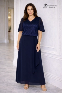 Tmavě modré dlouhé šaty "Lexa" s brokátovým živůtkem a šifonovou sukní