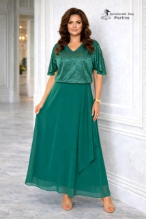 Smaragdově zelené dlouhé šaty "Lexa" s brokátovým živůtkem a šifonovou sukní - vel. 48