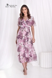 Starorůžové lehké květované šaty "Perle" s překládaným výstřihem a páskem