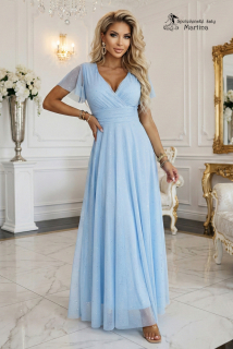 Světle modré třpytivé společenské šaty "Melania" s volnými rukávky