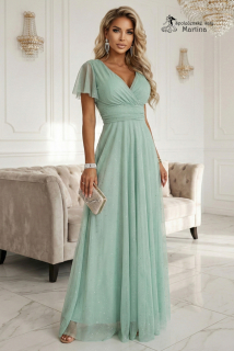 Šalvějové třpytivé společenské šaty "Melania" s volnými rukávky