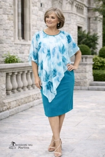 Tyrkysové společenské šaty "Aura" s šifonovým překrytím - vel. 48