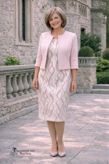 Pudrově růžový šatový komplet pro svatební maminky "Angelina" - vel. 42