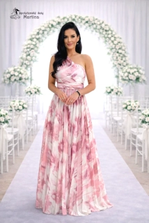 Starorůžové společenské šaty "Elbise" na jedno rameno s plisovanou sukní 