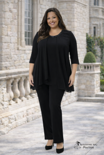 Černý 2-dílný společenský kalhotový kostým "Leokadia"