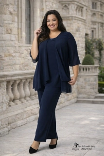 Tmavě modrý 2-dílný společenský kalhotový kostým "Leokadia"