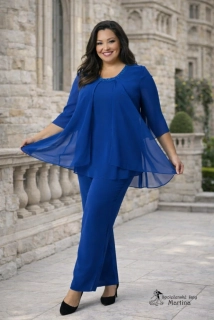 Královsky modrý 2-dílný společenský kalhotový kostým "Leokadia" - vel. 52