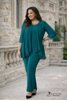 Zelený 2-dílný společenský kalhotový kostým "Leokadia"