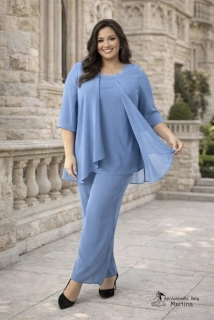 Staromodrý 2-dílný společenský kalhotový kostým "Leokadia"