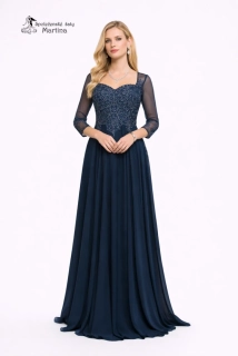 Tmavě modré společenské šaty "Marine" se zdobeným živůtkem - vel. S