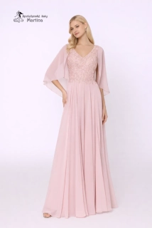 Světle růžové společenské šaty "Tamis" s krajkovým živůtkem a šifonovým překrytím - vel. 38