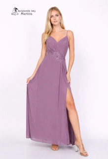 Šeříkové společenské šaty "Wanda" s řaseným živůtkem a rozparkem - vel. UNI