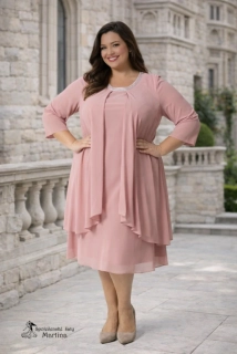 Starorůžové midi šaty "Ankara" s šifonovým překrytím - vel. 60