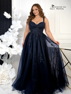 Tmavě modré maturitní šaty "Esmeralda" se širšími ramínky pro plus size postavy - vel. XL